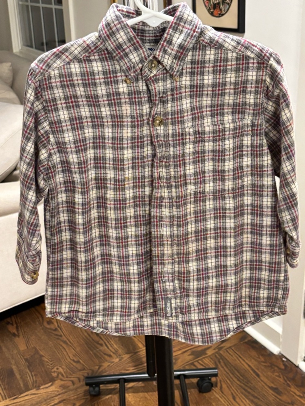 Kid’s Plaid Button-Down Shirt - White, Red & Gray